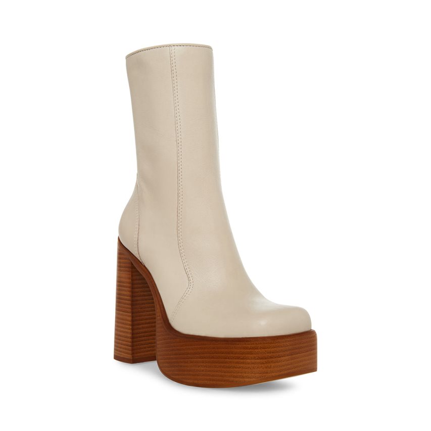 Beige Steve Madden Dwane Leather Women's Ankle Boots | PH 0594YFM